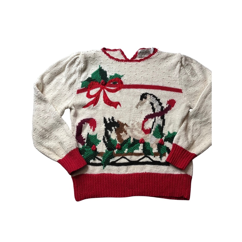 Marisa Christina Womens M Knit swan goose Holly Christmas Sweater vintage 90s‎